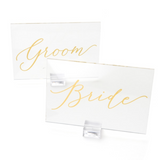 Clear Acrylic & Gold Foil Script Bride & Groom Signs