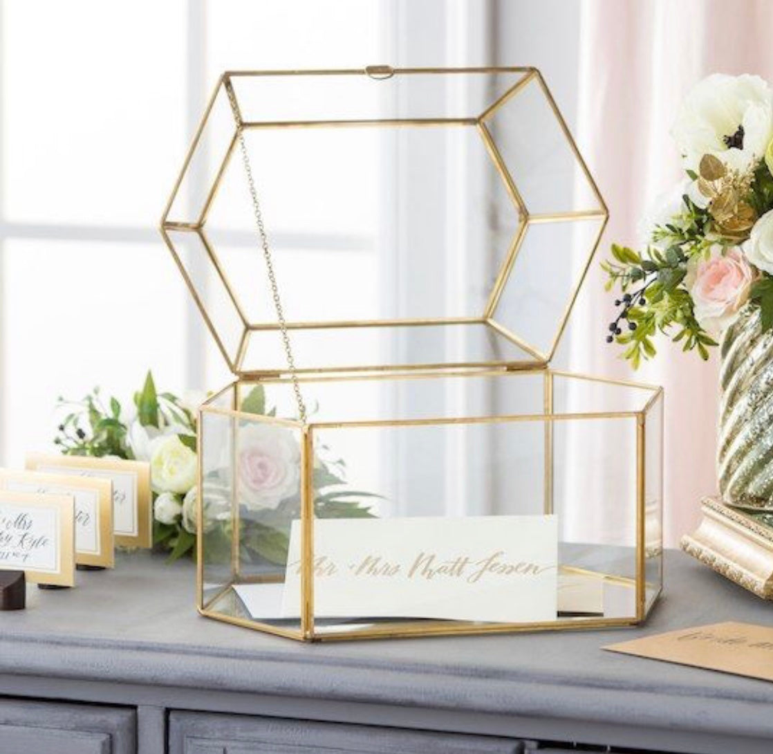 Gold Frame Glass Card Box (Large) – Topknot Style Decor